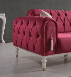 Casa Padrino Luxus Chesterfield Schlafsofa Rot / Weiß / Gold 230 x 95 x H. 83 cm - Wohnzimmer Sofa mit 3 Kissen - Luxus Wohnzimmer Möbel