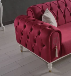 Casa Padrino Luxus Chesterfield Schlafsofa Rot / Weiß / Gold 230 x 95 x H. 83 cm - Wohnzimmer Sofa mit 3 Kissen - Luxus Wohnzimmer Möbel