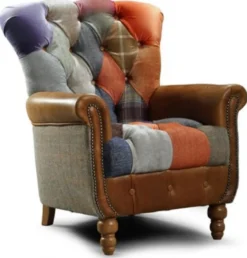 Casa Padrino Luxus Chesterfield Wohnzimmer Sessel Mehrfarbig / Grau / Braun 82 x 86 x H. 94 cm - Chesterfield Wohnzimmer Möbel