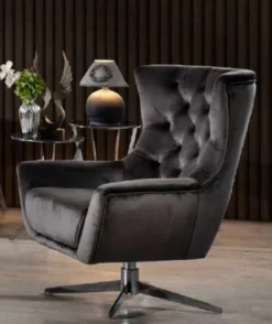 Casa Padrino Luxus Chesterfield Drehsessel Grau / Silber 85 x 85 x H. 95 cm - Wohnzimmer Sessel - Chesterfield Wohnzimmer Möbel