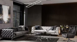 Casa Padrino Luxus Chesterfield Drehsessel Grau / Silber 85 x 85 x H. 95 cm - Wohnzimmer Sessel - Chesterfield Wohnzimmer Möbel