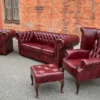 Casa Padrino Luxus Chesterfield Leder Hocker Boardeauxrot / Braun H. 45 cm