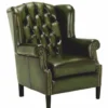 Casa Padrino Luxus Chesterfield Leder Ohrensessel Vintage Moosgrün / Schwarz