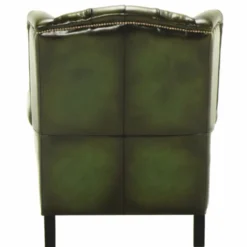 Casa Padrino Luxus Chesterfield Leder Ohrensessel Vintage Moosgrün / Schwarz