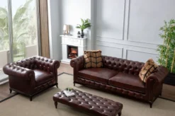 Casa Padrino Luxus Chesterfield Kunstleder Sessel Dunkelbraun 115 x 90 x H. 75 cm - Wohnzimmer Sofa - Wohnzimmer Möbel - Luxus Möbel - Luxus Wohnzimmer Einrichtung - Möbel Luxus