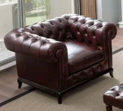 Casa Padrino Luxus Chesterfield Kunstleder Sessel Dunkelbraun 115 x 90 x H. 75 cm - Wohnzimmer Sofa - Wohnzimmer Möbel - Luxus Möbel - Luxus Wohnzimmer Einrichtung - Möbel Luxus