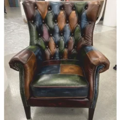 Casa Padrino Luxus Chesterfield Leder Patchwork Sessel Bunt / Dunkelbraun - Leder Möbel
