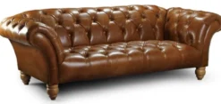 Casa Padrino Luxus Chesterfield Leder 3er Sofa Braun 225 x 110 x H. 77 cm - Echtleder Wohnzimmer Sofa - Chesterfield Wohnzimmer Möbel