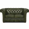 Casa Padrino Luxus Chesterfield Leder 2er Sofa Vintage Dunkelgrün / Dunkelbraun 170 cm