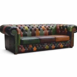 Casa Padrino Luxus Chesterfield Patchwork Echtleder Sofa Bunt 200 cm - Leder Möbel