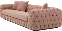 Casa Padrino Luxus Chesterfield Sofa Vintage Rosa / Schwarz 255 x 105 x H. 60 cm - Wohnzimmer Sofa - Hotel Sofa - Wohnzimmer Möbel - Chesterfield Möbel - Luxus Möbel - Luxus Einrichtung