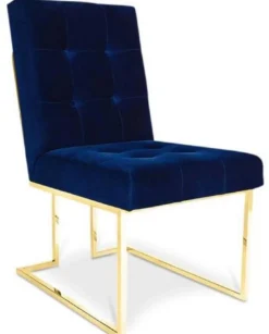 Casa Padrino Luxus Chesterfield Samt Esszimmerstuhl Dunkelblau / Gold 48 x 67,5 x H. 90 cm - Esszimmermöbel