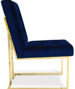 Casa Padrino Luxus Chesterfield Samt Esszimmerstuhl Dunkelblau / Gold 48 x 67,5 x H. 90 cm - Esszimmermöbel