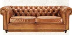 Casa Padrino Luxus Chesterfield Echtleder Schlafsofa Hellbraun / Braun 220 cm - Echtleder Möbel