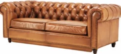 Casa Padrino Luxus Chesterfield Echtleder Schlafsofa Hellbraun / Braun 220 cm - Echtleder Möbel