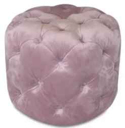Casa Padrino Luxus Chesterfield Samt Hocker Rosa Ø 53 x H. 41 cm - Runder Sitzhocker - Chesterfield Möbel