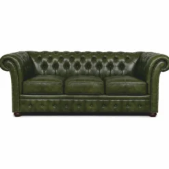 Casa Padrino Luxus Chesterfield Leder 3er Sofa Vintage Dunkelgrün / Dunkelbraun 210 cm