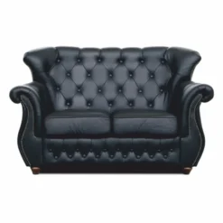Casa Padrino Luxus Chesterfield Leder Sofa Schwarz / Dunkelbraun 150 cm - Echtleder Möbel