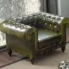 Casa Padrino Luxus Chesterfield Kunstleder Sessel Grün / Dunkelbraun 115 x 90 x H. 75 cm - Wohnzimmer Sofa - Wohnzimmer Möbel - Luxus Möbel - Luxus Wohnzimmer Einrichtung - Möbel Luxus