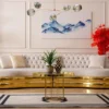 Casa Padrino Luxus Chesterfield 4er Sofa Creme / Gold 340 x 105 x H. 82 cm - Gebogenes Chesterfield Wohnzimmer Sofa - Wohnzimmer Möbel - Chesterfield Möbel - Luxus Möbel - Luxus Einrichtung