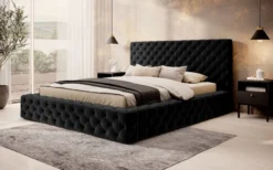 Casa Padrino Luxus Chesterfield Samt Doppelbett mit Matratze Schwarz - Verschiedene Größen