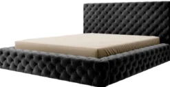 Casa Padrino Luxus Chesterfield Samt Doppelbett mit Matratze Schwarz - Verschiedene Größen