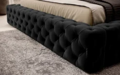 Casa Padrino Luxus Chesterfield Samt Doppelbett mit Matratze Schwarz - Verschiedene Größen