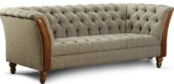 Casa Padrino Luxus Chesterfield 3er Sofa Grau / Braun 213 x 87 x H. 77 cm - Wohnzimmer Sofa mit Echtleder - Chesterfield Wohnzimmer Möbel