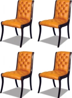 Casa Padrino Luxus Chesterfield Leder Esszimmer Stuhl 4er Set Orange / Dunkelbraun 50 x 47 x H. 95 cm - Chesterfield Echtleder Küchenstühle - Chesterfield Möbel - Leder Möbel - Luxus Möbel
