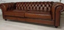 Casa Padrino Luxus Chesterfield Leder Sofa Vintage Dunkelbraun 240 x 100 x H. 80 cm - Echtleder Wohnzimmer Sofa - Wohnzimmer Möbel - Chesterfield Möbel - Luxus Möbel - Luxus Wohnzimmer Einrichtung