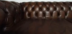 Casa Padrino Luxus Chesterfield Leder Sofa Vintage Dunkelbraun 240 x 100 x H. 80 cm - Echtleder Wohnzimmer Sofa - Wohnzimmer Möbel - Chesterfield Möbel - Luxus Möbel - Luxus Wohnzimmer Einrichtung