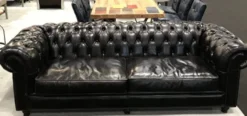 Casa Padrino Luxus Chesterfield Leder Sofa Schwarz 240 x 100 x H. 80 cm - Echtleder Wohnzimmer Sofa - Wohnzimmer Möbel - Chesterfield Möbel - Luxus Möbel - Luxus Wohnzimmer Einrichtung