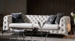 Casa Padrino Luxus Chesterfield Sofa Weiß / Silber 240 x 100 x H. 72 cm - Wohnzimmer Sofa - Chesterfield Wohnzimmer Möbel