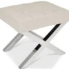 Casa Padrino Luxus Chesterfield Samt Hocker Beige / Silber 60 x 50 x H. 47 cm - Wohnzimmermöbel - Luxus Kollektion