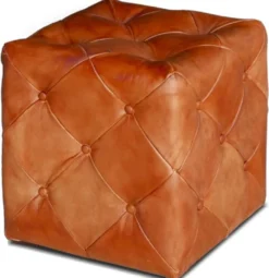Casa Padrino Luxus Chesterfield Leder Hocker 40 x 40 x H. 45 cm - Verschiedene Farben - Echtleder Fußhocker - Chesterfield Wohnzimmer Möbel