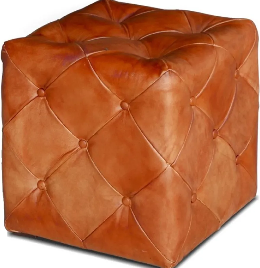 Casa Padrino Luxus Chesterfield Leder Hocker 40 x 40 x H. 45 cm - Verschiedene Farben - Echtleder Fußhocker - Chesterfield Wohnzimmer Möbel