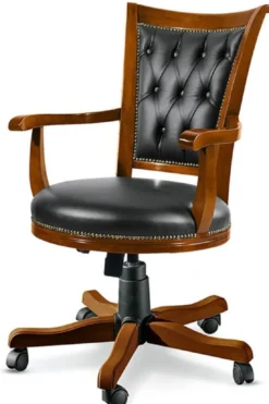 Casa Padrino Luxus Chesterfield Bürostuhl Schwarz / Braun 59 x 60 x H. 100-110 cm - Höhenverstellbarer Schreibtischstuhl mit Echtleder - Büromöbel - Chesterfield Möbel - Echtleder Möbel