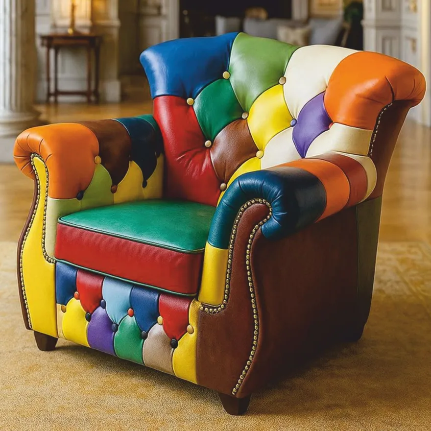 Casa Padrino Luxus Chesterfield Leder Sessel Bunt - Patchwork Leder Möbel