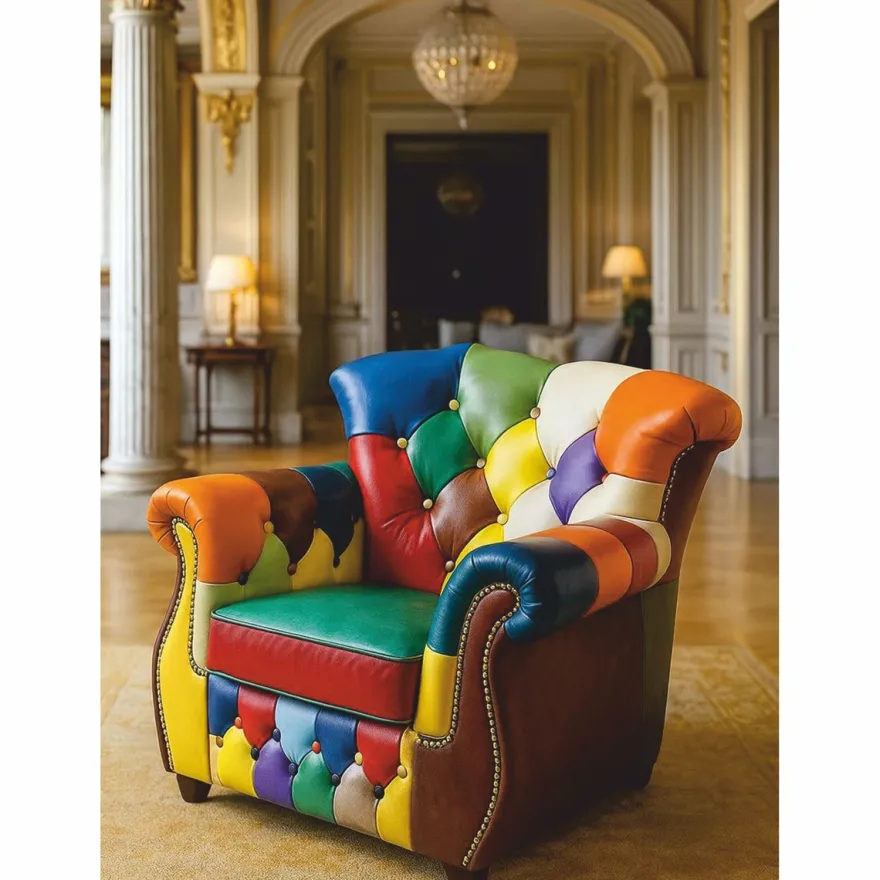 Casa Padrino Luxus Chesterfield Leder Sessel Bunt - Patchwork Leder Möbel