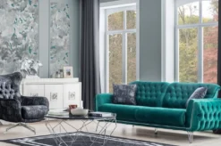 Casa Padrino Luxus Chesterfield Drehsessel Schwarz / Grau / Silber 86 x 82 x H. 100 cm - Wohnzimmer Sessel - Chesterfield Wohnzimmer Möbel