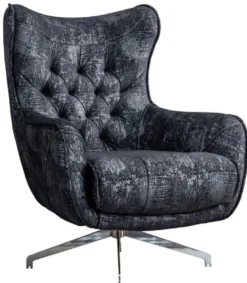 Casa Padrino Luxus Chesterfield Drehsessel Schwarz / Grau / Silber 86 x 82 x H. 100 cm - Wohnzimmer Sessel - Chesterfield Wohnzimmer Möbel
