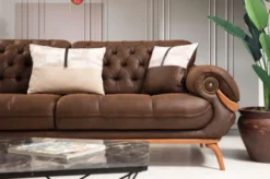 Casa Padrino Luxus Chesterfield Wohnzimmer Sofa mit verstellbaren Rückenlehnen Dunkelbraun / Braun - Chesterfield Wohnzimmer Möbel - Luxus Wohnzimmer Möbel - Luxus Möbel - Luxus Einrichtung