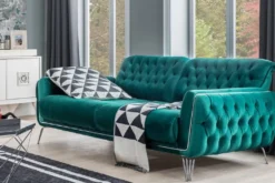 Casa Padrino Luxus Chesterfield Schlafsofa Grün / Silber 230 x 95 x H. 75 cm - Modernes Wohnzimmer Sofa - Chesterfield Wohnzimmer Möbel