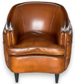 Casa Padrino Luxus Chesterfield Leder Sessel Hellbraun / Schwarz - Echtleder Wohnzimmer Möbel