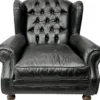 Casa Padrino Luxus Chesterfield Leder Ohrensessel Vintage Schwarz / Dunkelbraun - Chesterfield Echtleder Wohnzimmer Sessel - Wohnzimmer Möbel - Chesterfield Möbel - Echtleder Möbel - Luxus Möbel