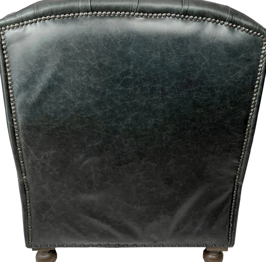 Casa Padrino Luxus Chesterfield Leder Ohrensessel Vintage Schwarz / Dunkelbraun - Chesterfield Echtleder Wohnzimmer Sessel - Wohnzimmer Möbel - Chesterfield Möbel - Echtleder Möbel - Luxus Möbel