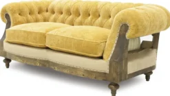 Casa Padrino Luxus Chesterfield Sofa Gelb / Beige / Braun 215 x 100 x H. 72 cm - Wohnzimmer Sofa - Hotel Sofa - Wohnzimmer Möbel - Chesterfield Möbel - Luxus Möbel - Luxus Einrichtung