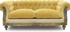 Casa Padrino Luxus Chesterfield Sofa Gelb / Beige / Braun 215 x 100 x H. 72 cm - Wohnzimmer Sofa - Hotel Sofa - Wohnzimmer Möbel - Chesterfield Möbel - Luxus Möbel - Luxus Einrichtung