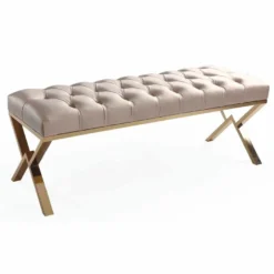 Casa Padrino Luxus Chesterfield Sitzbank Beige / Gold 120 cm - Luxus Möbel