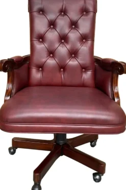 Casa Padrino Luxus Chesterfield Leder Bürostuhl Bordeauxrot / Dunkelbraun 71 x 76 x H. 114 cm - Höhenverstellbarer Echtleder Schreibtischstuhl - Chesterfield Möbel - Echtleder Möbel - Luxus Möbel